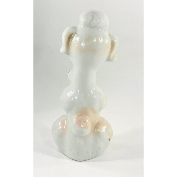 Vintage MCM Standard French Poodle Dog Figurine 3.75” Ceramic White Blue Bow - Picture 3 of 5